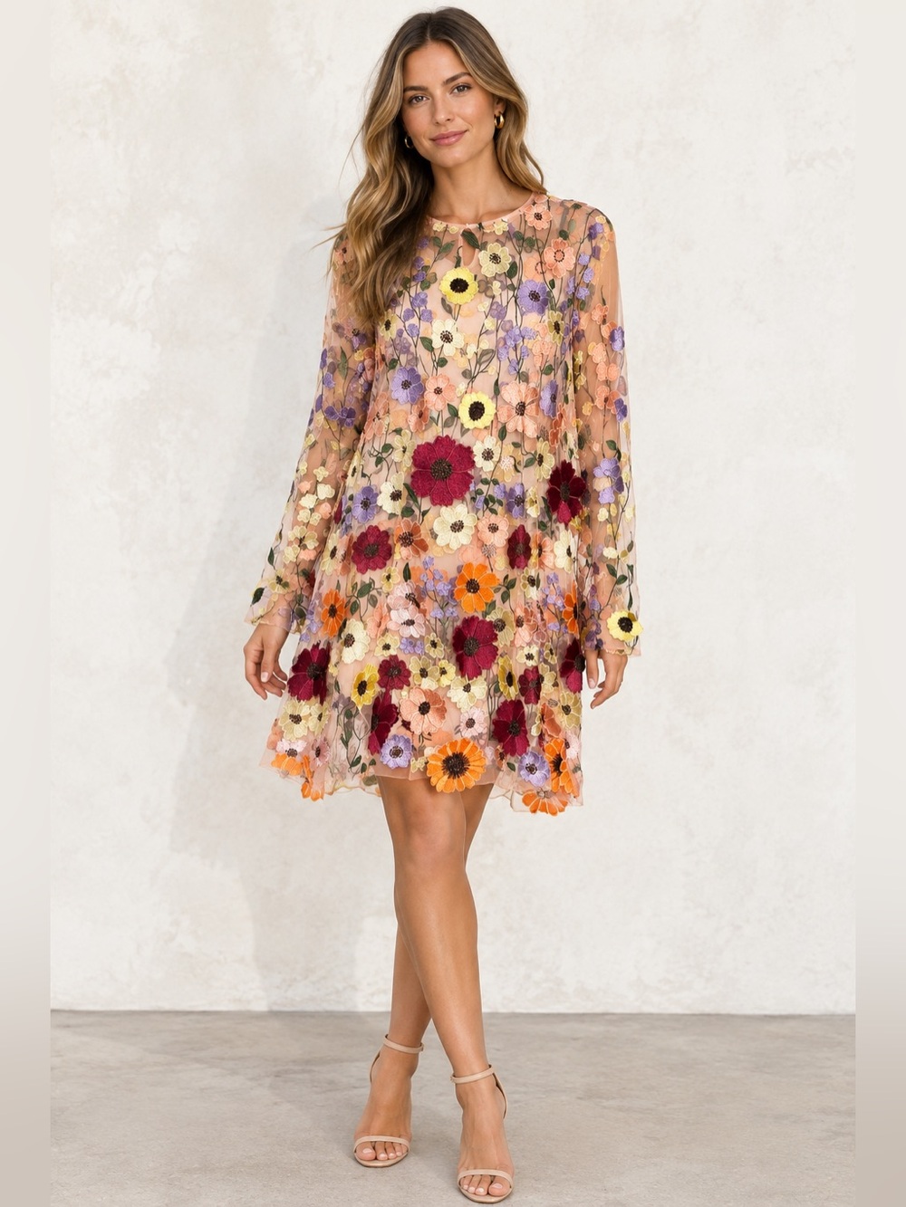 FINESSE Floral Embroidered Sheer Mesh Mini Dress Tunic Top Size 2X